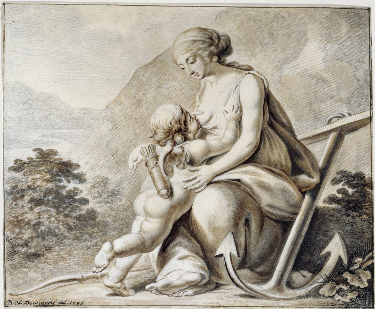 Venus som tilbyr brystet sitt til Amor, som står til venstre for henne av Daniel Nikolaus Chodowiecki