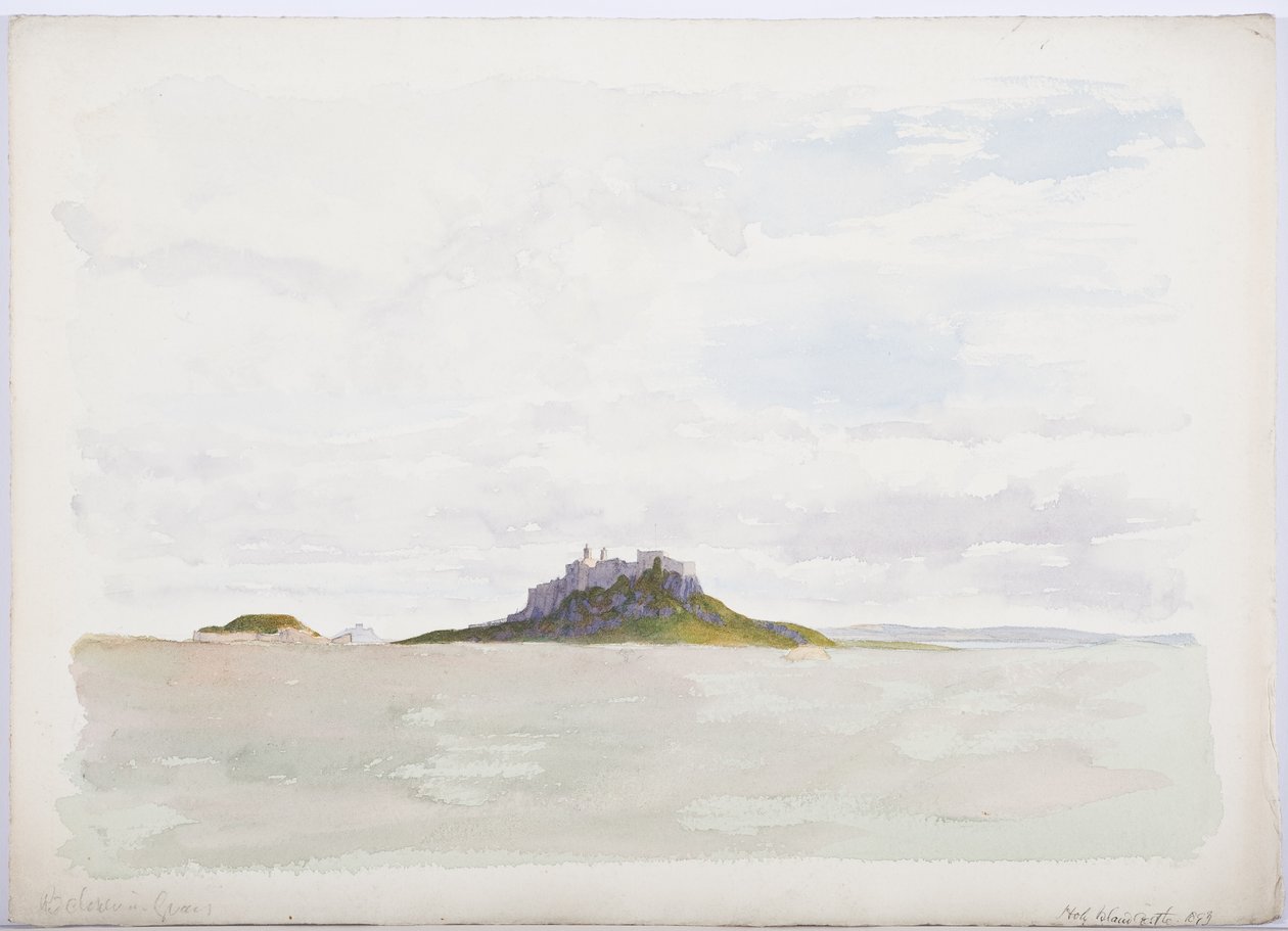 Holy Island Castle, 1893 (blyant og wc på papir) av Daniel Oliver