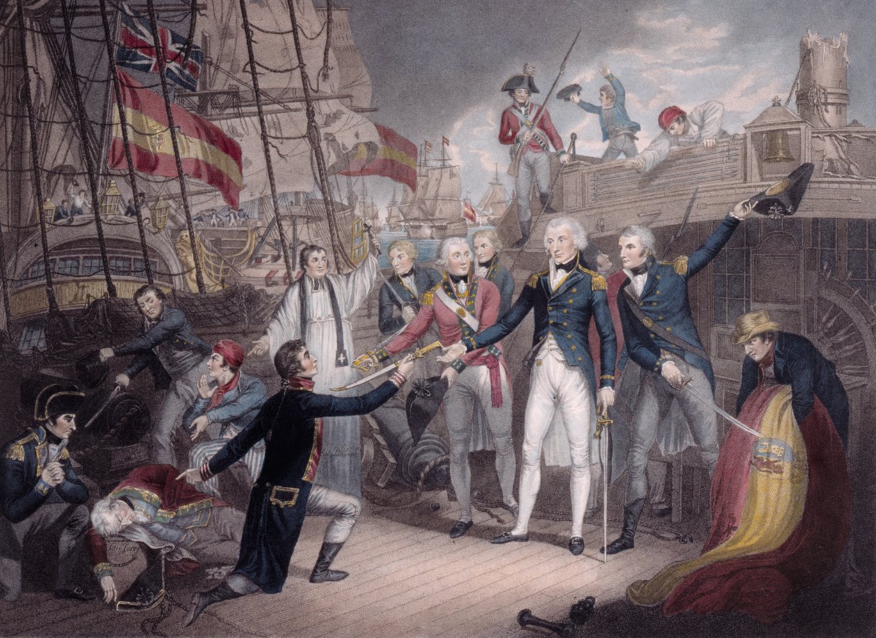 Admiral Nelson mottar det spanske admiralsverdet, slaget ved St. Vincent av Daniel Orme