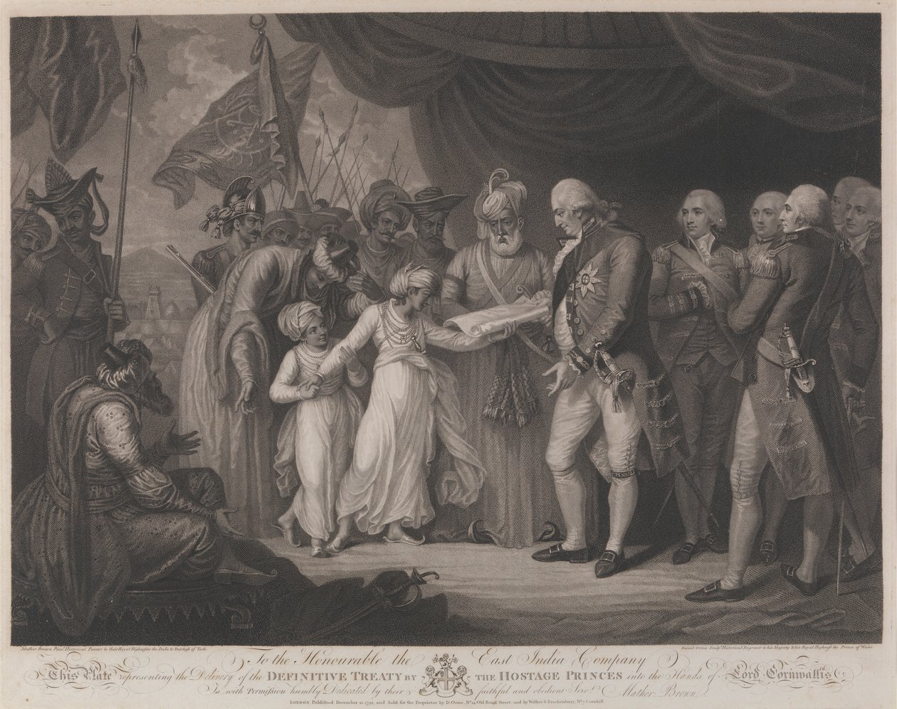 Gisselprinsenes levering av den endelige traktaten i hendene på Lord Cornwallis av Daniel Orme