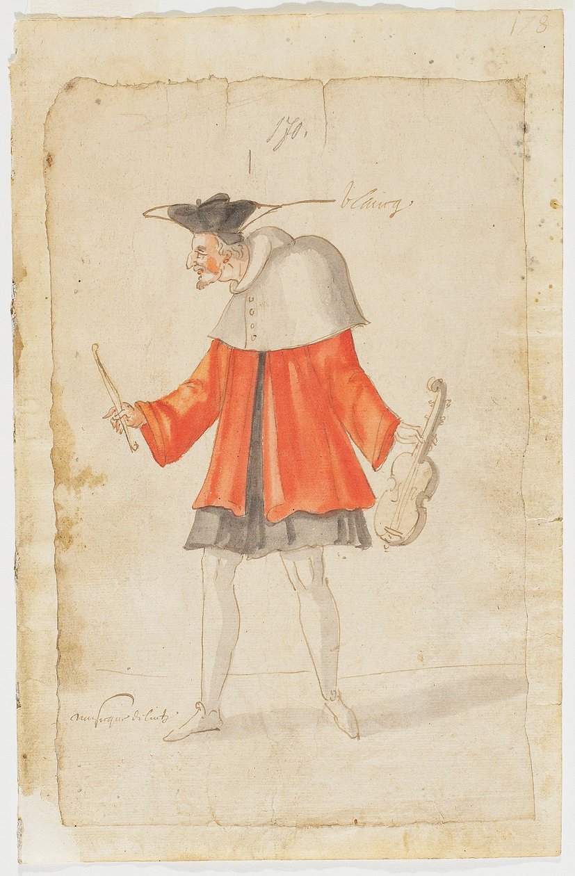En musiker fra Ballet du Serieux et du Grotesque, 1627 (brunt blekk og wc på lagt papir) av Daniel Rabel