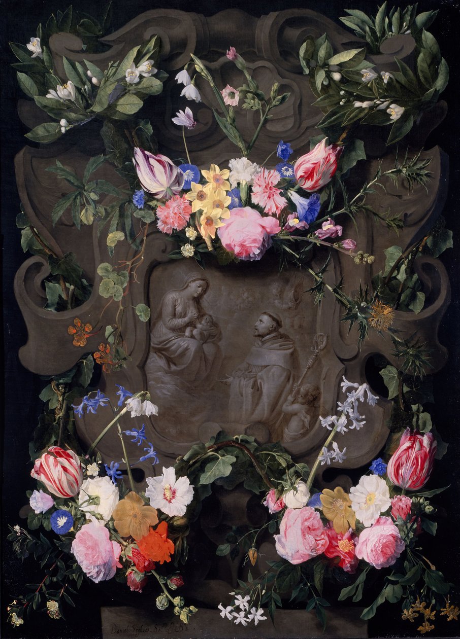 Miraklet til St. Bernard i en krans av blomster, 1645-1655 av Daniel Seghers