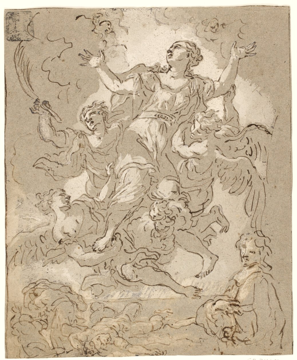 St Rosalia i herlighet med døende og løpende figurer og en mannlig halvlengde under av Daniel Seiter