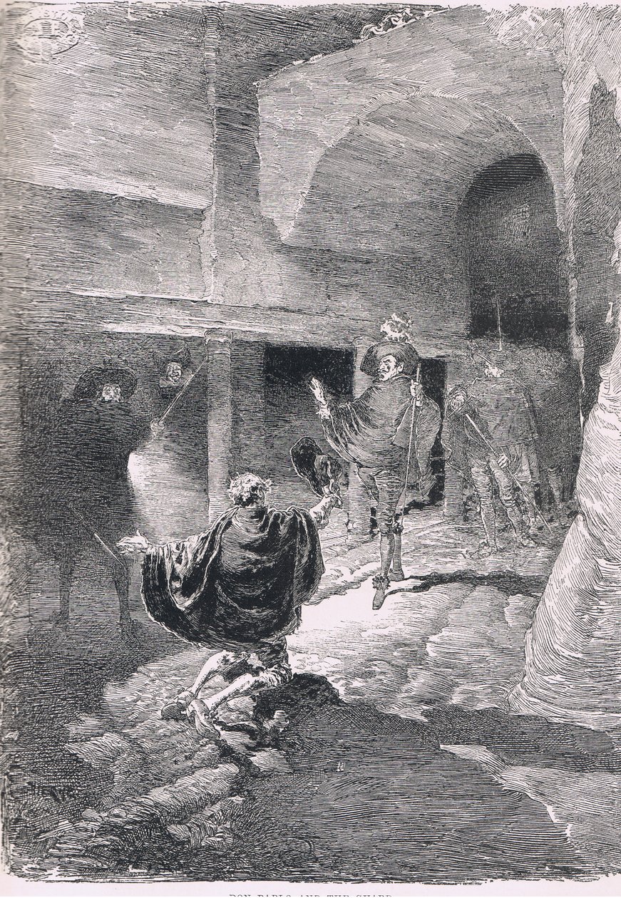 Don Pablo og vakten, fra The Magazine of Art 1893, Cassell and Company av Daniel Urrabieta Vierge