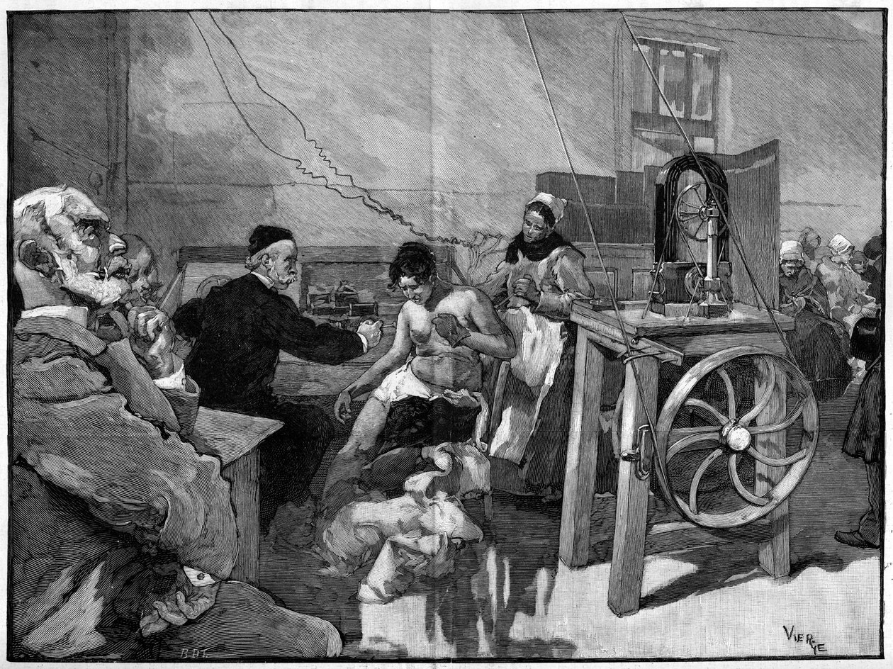 Elektroterapi ved Salpetriere: diagnose av Dr. Vigouroux i 1887 av Daniel Urrabieta Vierge