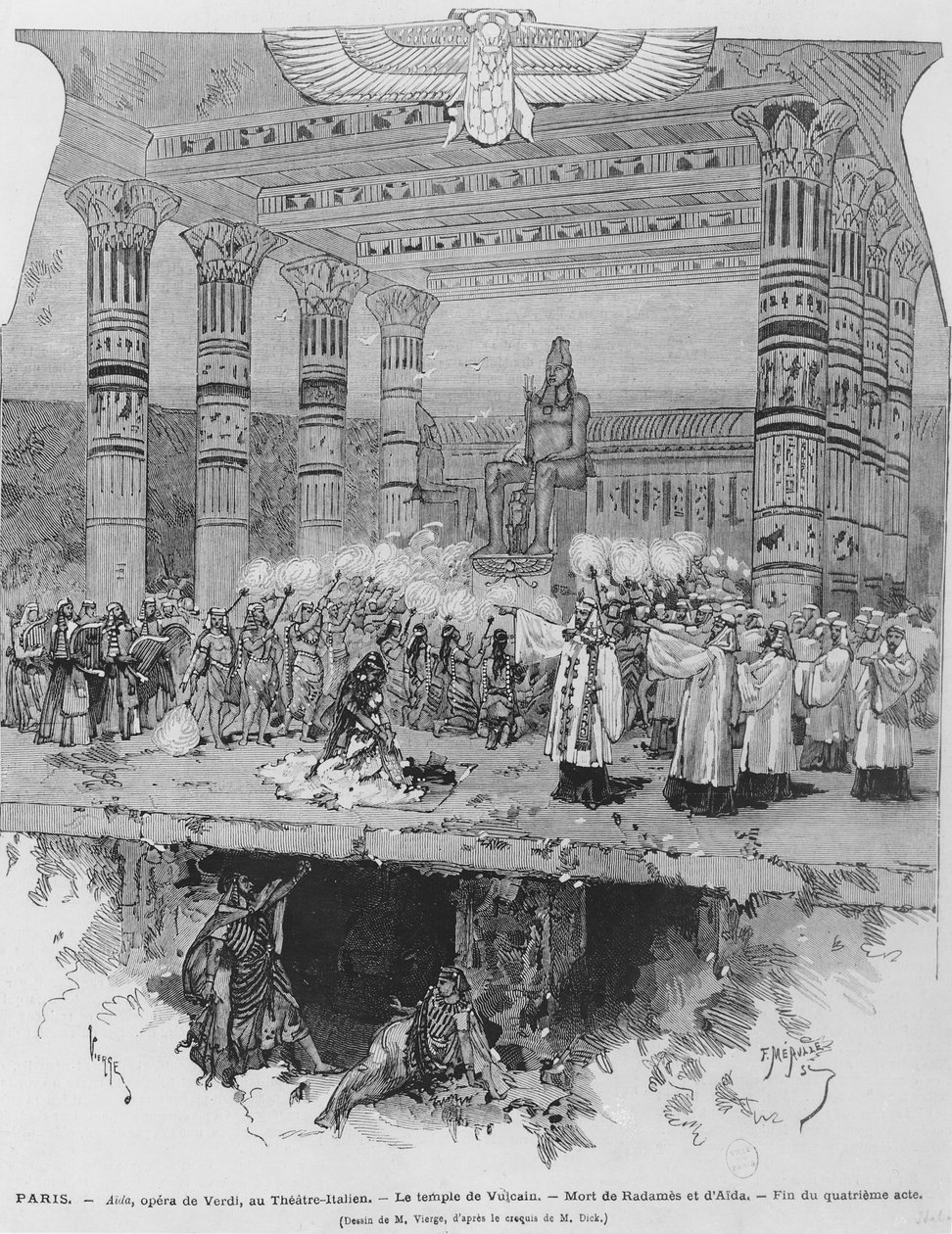 Vulkans tempel med Radames og Aidas død, scene fra akt IV av 