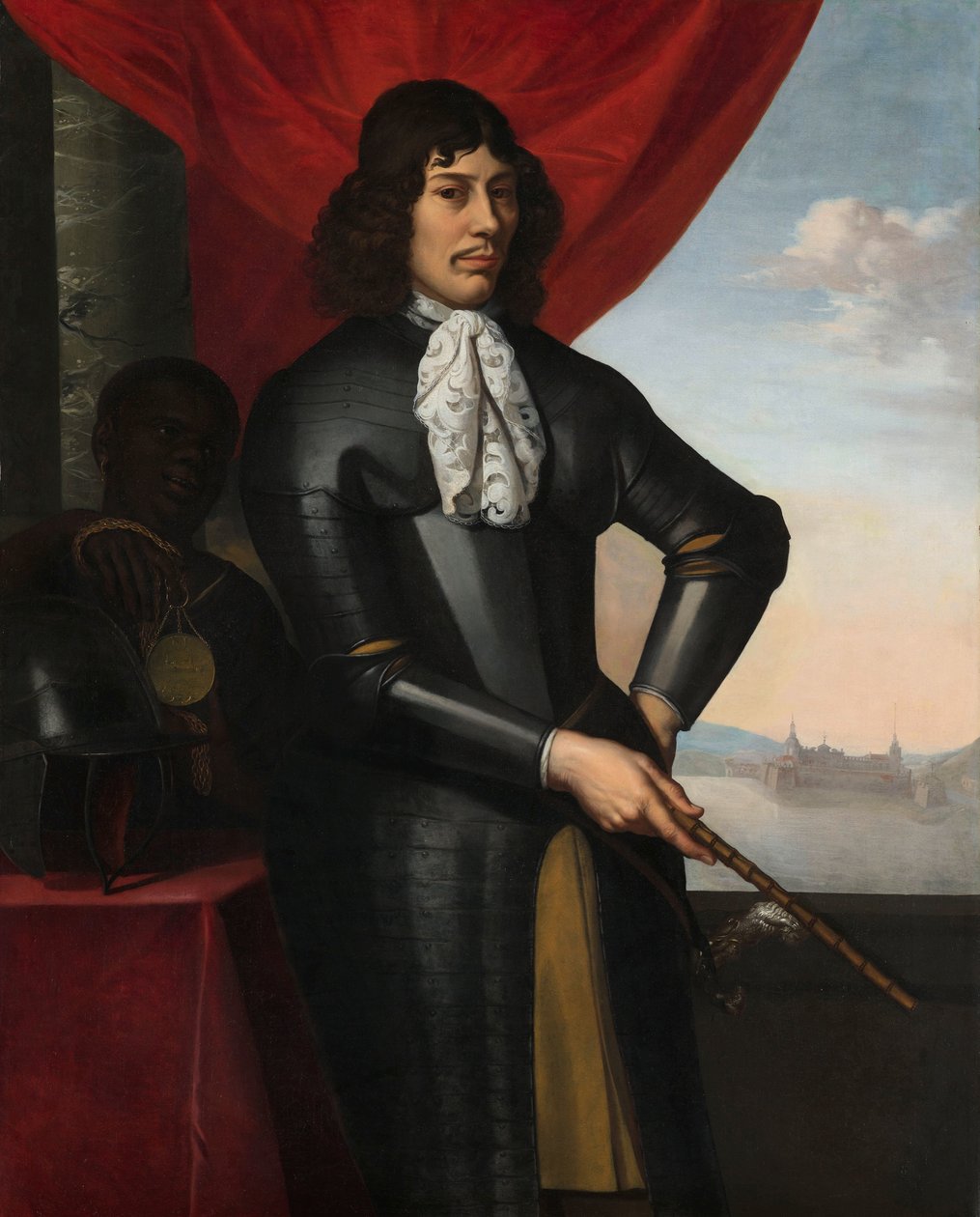 Portrett av Jan Valckenburgh og en slavebundet tjener av Daniel Vertangen (signed by artist)