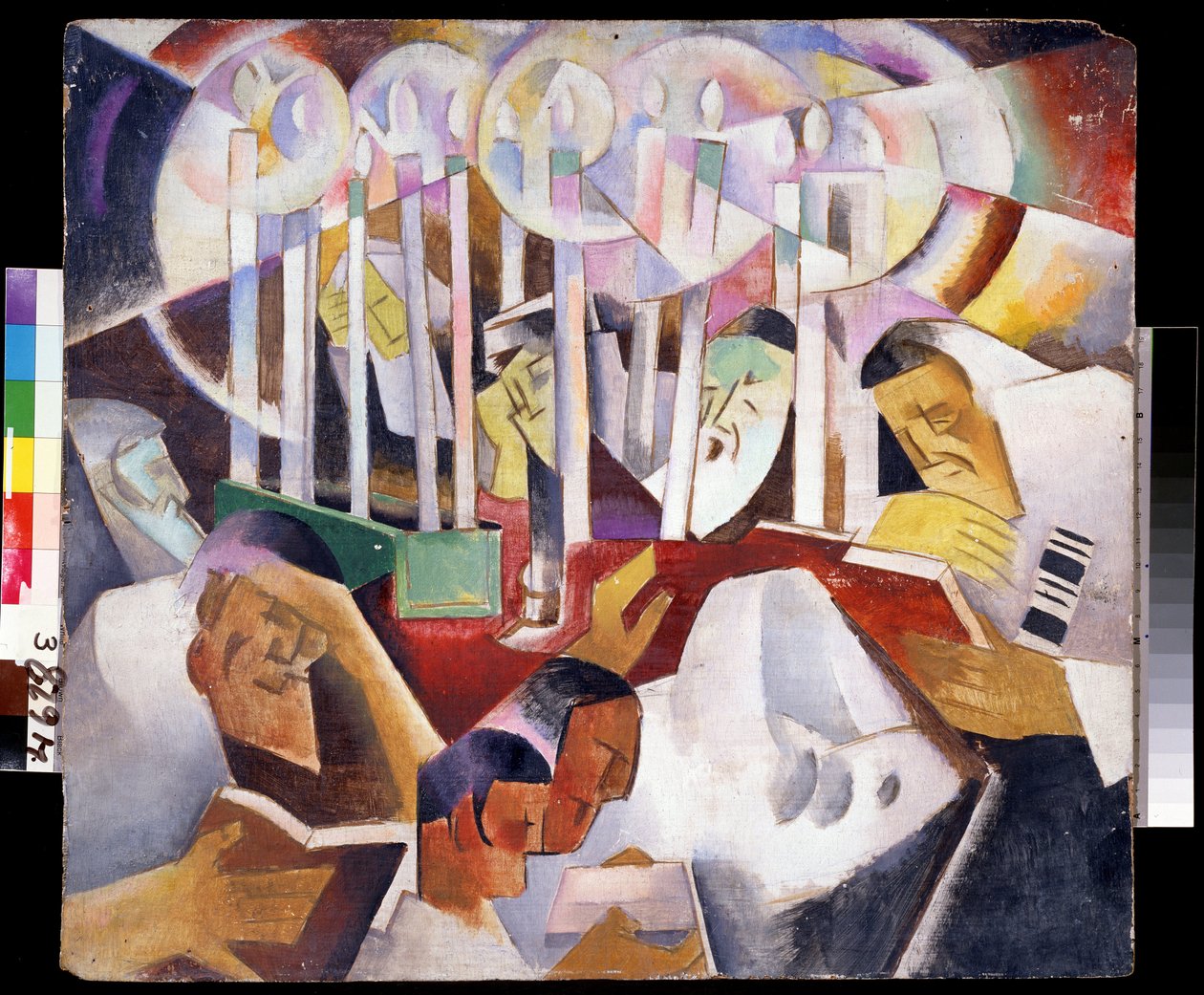 Stearinlys og silhuetter - Maleri av Vladimir Davidovich Baranov Rossine (Baranov-Rossine) (Wladimir Daniel Baranoff Rossine (Baranoff-Rossine) (1888-1944) - Olje på lerret, 68 x 76 cm - Russisk kunst, avantgarde - State Open Air Mu av Daniel Vladimir Baranoff Rossine