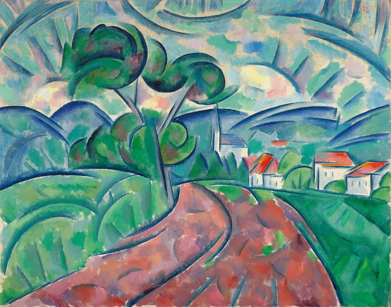 Veien til landsbyen; La route au village, ca. 1908-1912 av Daniel Vladimir Baranoff Rossine