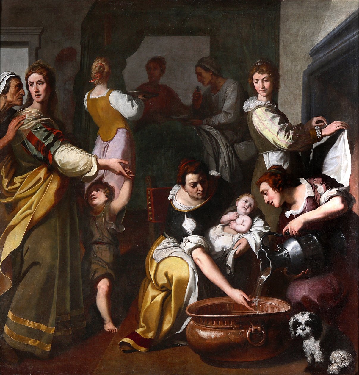 Jomfruens liv: "" The Birth of Mary"" Maleri av Daniele Crespi (1598-1630) Museo della Basilica di Santa Maria Assunta fra 1600-tallet, Gallarate, Italia av Daniele Crespi
