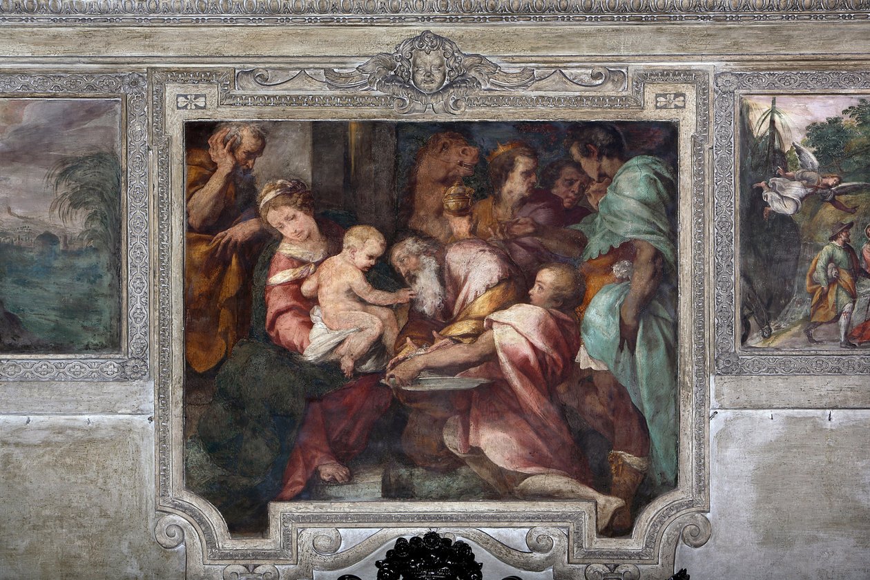 The Adoration of the Magi Fresco av Daniele Crespi (1598-1630) Milano fra 1600-tallet, St. Alessandro-kirken i Zebedia av Daniele Crespi