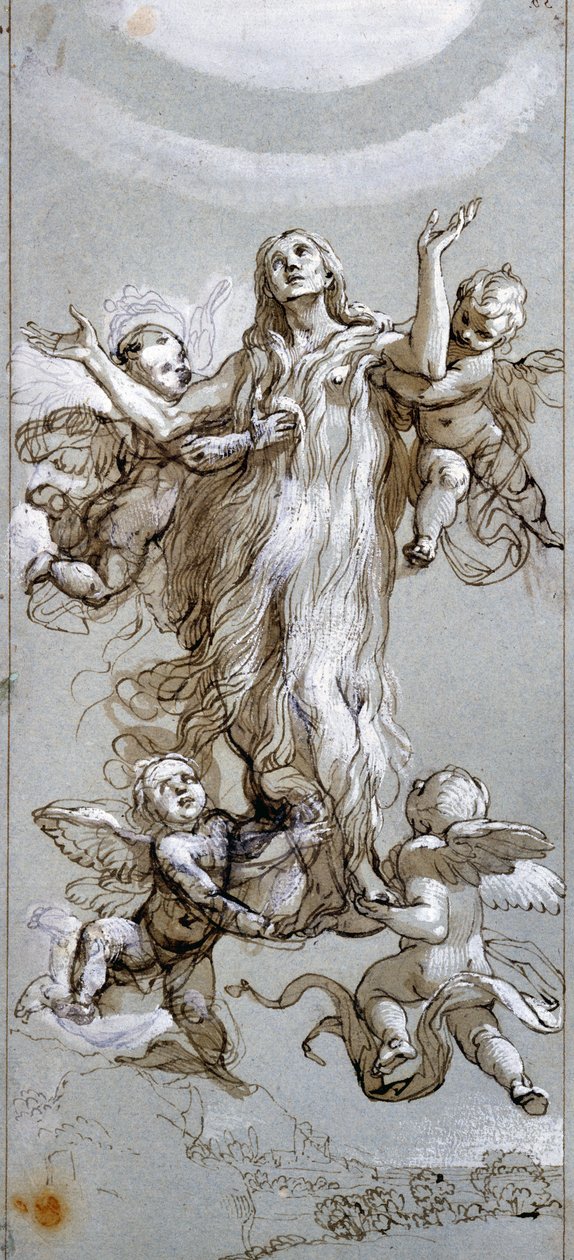Maria Magdalenas antagelse guidet av engler Tegning av Daniele Crespi (1598-1630) 1600-tallet Madrid, Prado-museet av Daniele Crespi