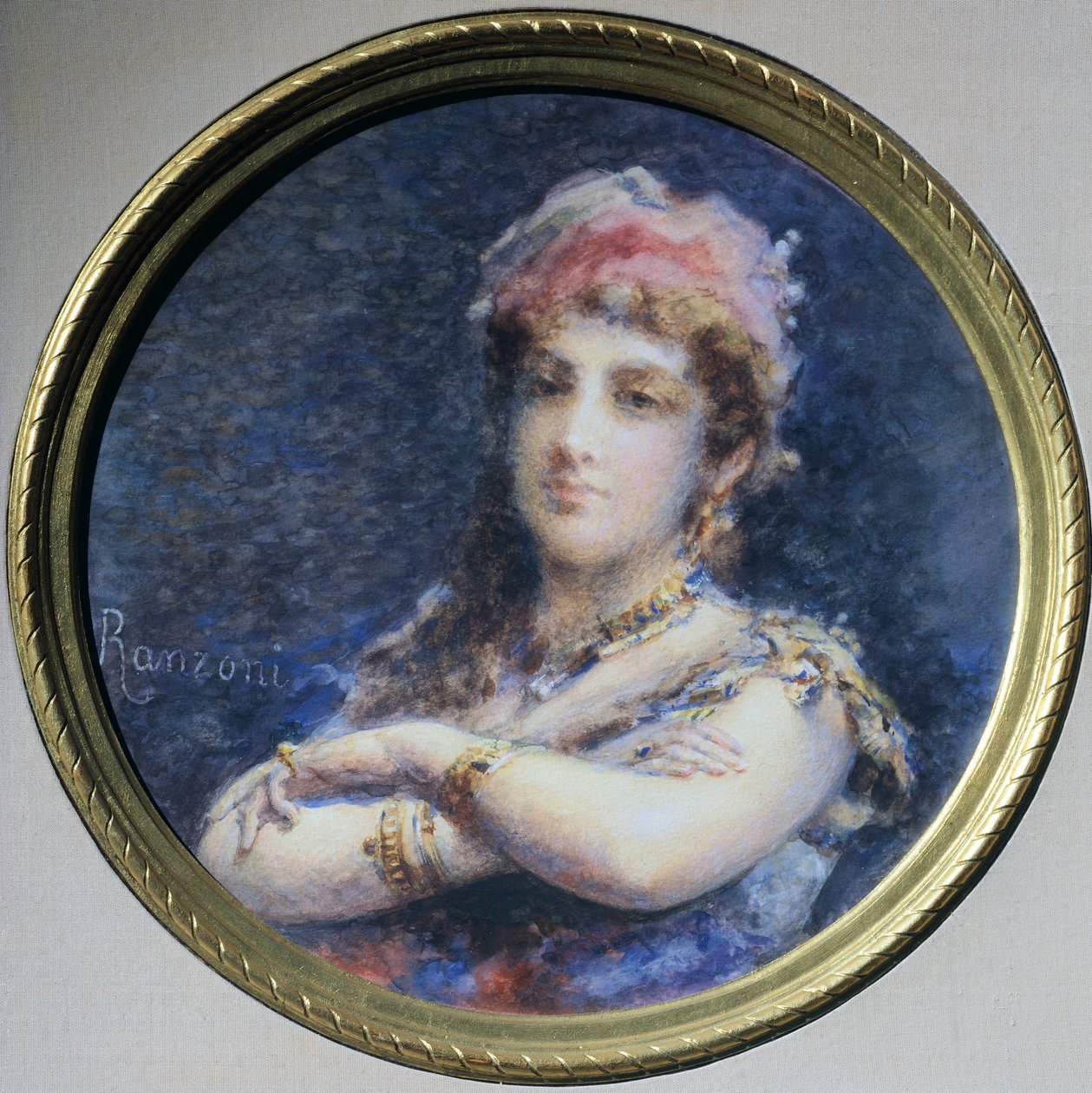 Portrait of Princess Troubetzkoy, by Daniele Ranzoni (1843-1889), watercolor   1414329   no       norwegian Successfully Translated  Original: Behangselschildering met bacchante Translat: Behangselschildering met bacchante 1395966 no norwegian Successfully av Danielle Ranzoni