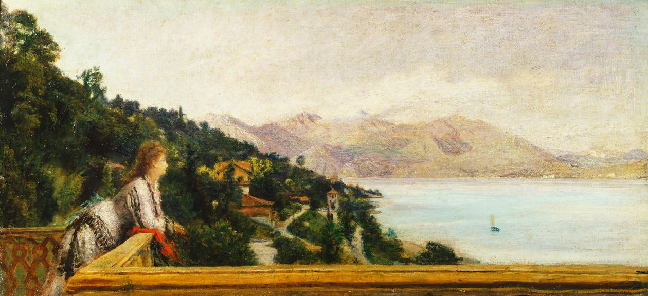 Utsikt over Lago Maggiore fra Villa of Ada Troubetzkoy av Daniele Ranzoni (1843-1889), olje på lerret, 49x105 cm av Danielle Ranzoni