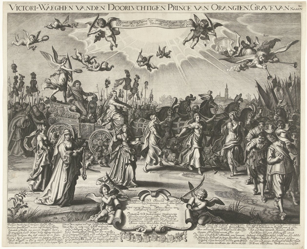 Allegorisk triumfinntreden av Frederick Henry, 1629 Victori-Waeghen vanden Serene Airways Prince of Orangien, Grave of Nassou etc. (tittel på objekt) av Daniël van den Bremden