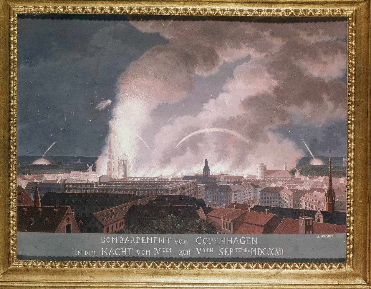 Det andre slaget ved København (eller bombardementet av København) 1807 av Danish School
