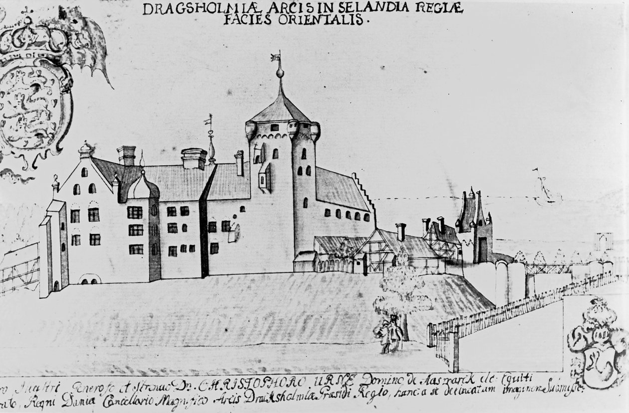 Dragsholm slott, Sjælland (penn og blekk på papir) av Danish School
