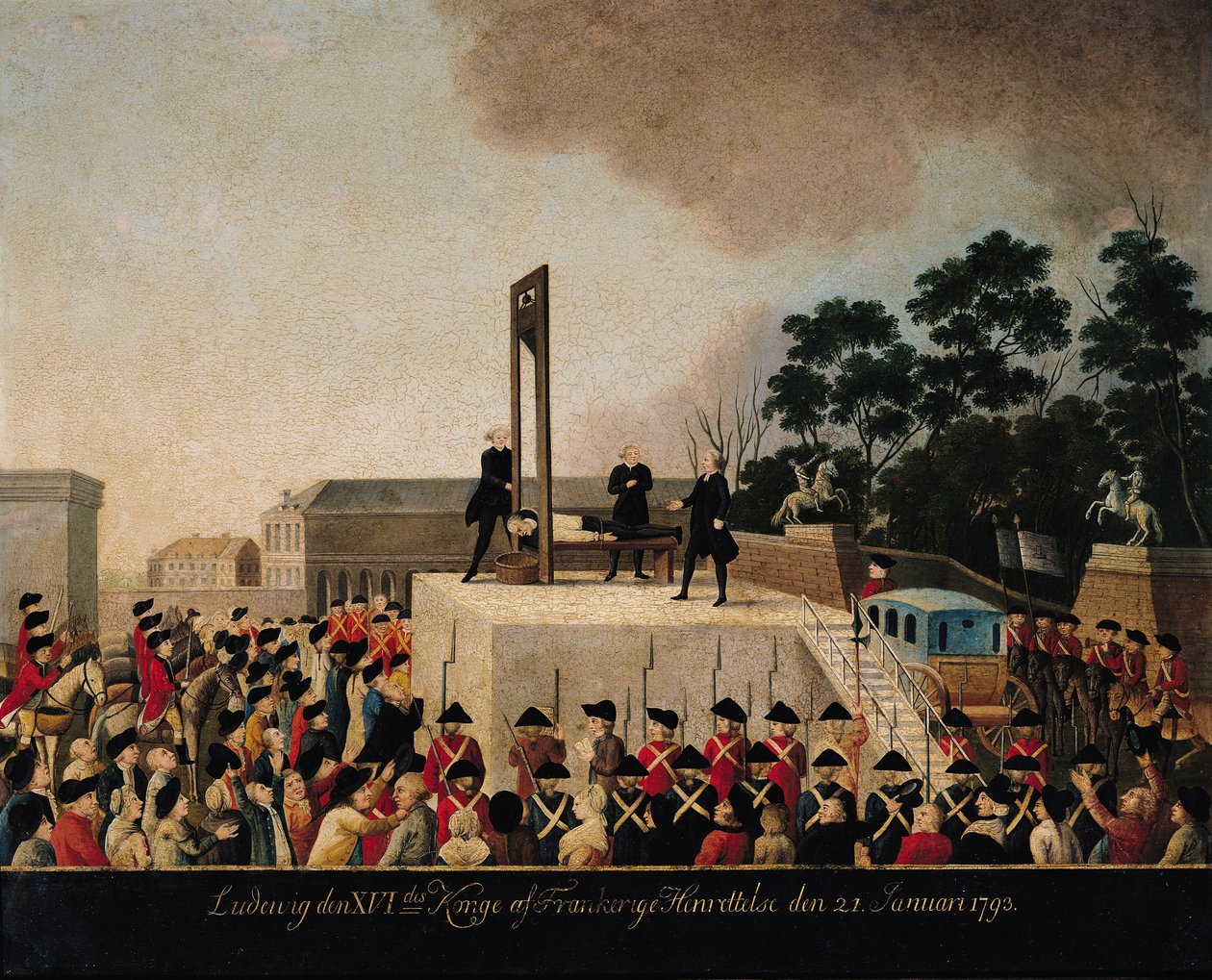 Henrettelsen av Louis XVI (1754-93) 21. januar 1793 (olje på kobber) av Danish School