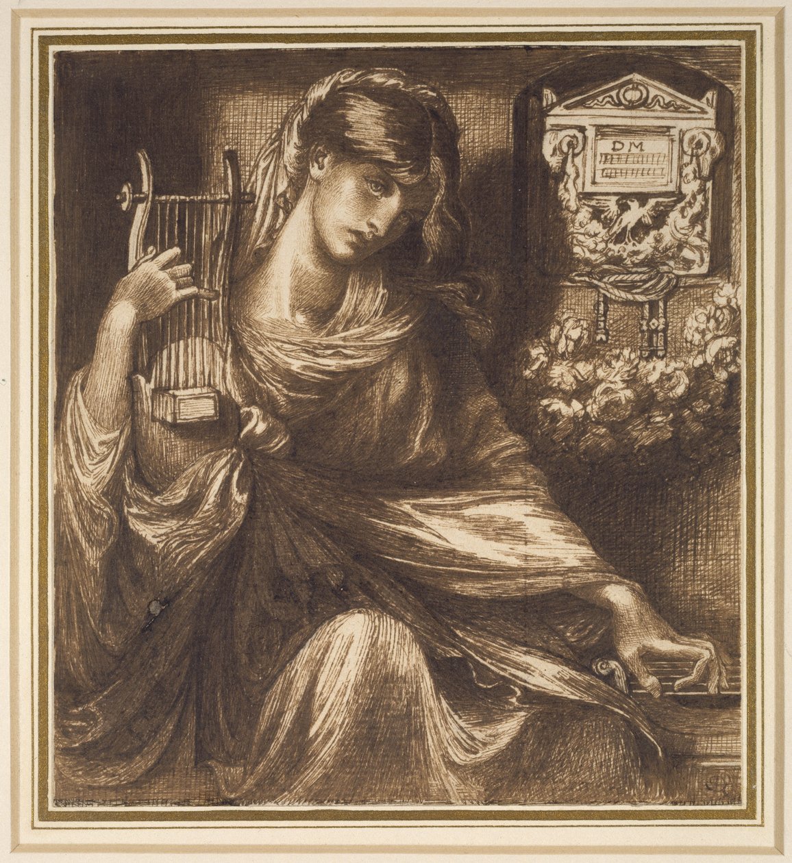 A Roman Widow, 1800-tallet (penn og brunt blekk på papir) av Dante Gabriel Charles Rossetti