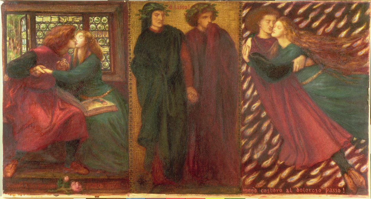 Paolo og Francesca, 1862 (blandet media) av Dante Gabriel Charles Rossetti