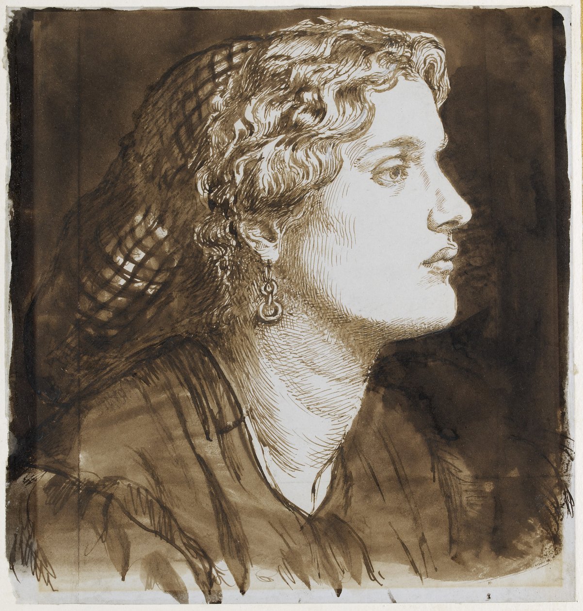 Portrett av Fanny Cornforth (penn og brunt blekk på papir) av Dante Gabriel Charles Rossetti