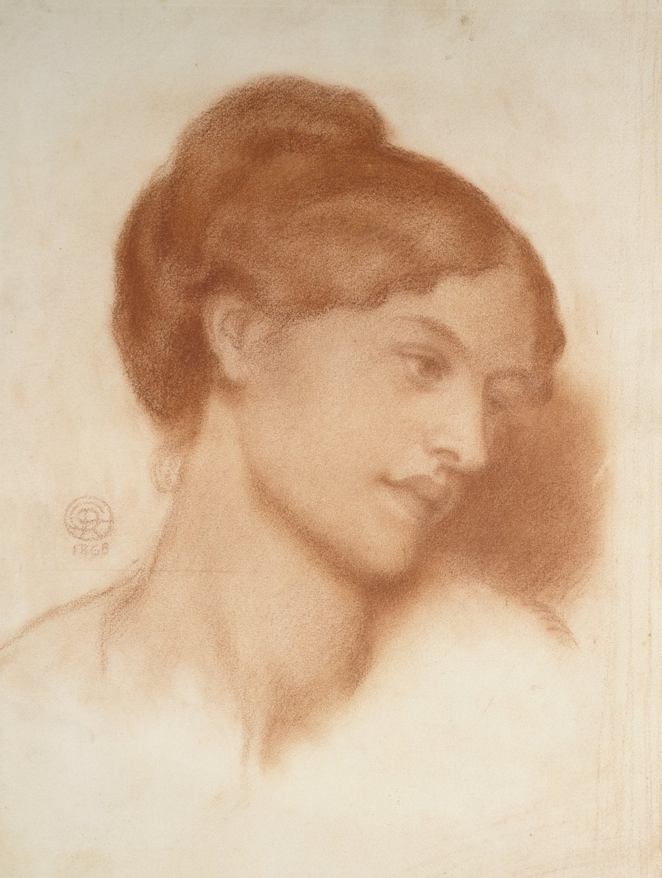 Portrett av fru Murray Marks, 1868 (rødt kritt på off-white papir) av Dante Gabriel Charles Rossetti