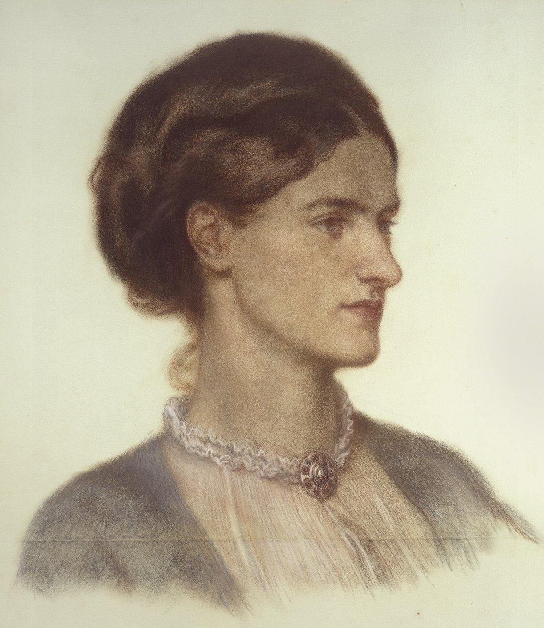 Portrett av Rosalind, grevinne av Carlisle, 1870 - 1870 (farget kritt på grågrønt papir) av Dante Gabriel Charles Rossetti