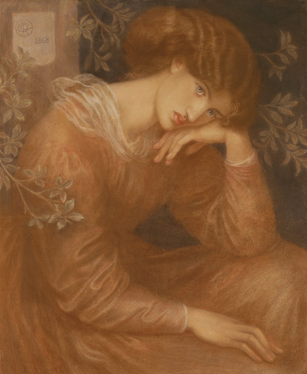 Reverie, 1868 (farget kritt på papir) av Dante Gabriel Charles Rossetti