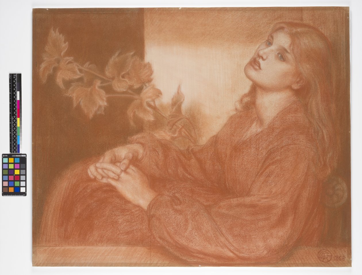 Husk meg som sønn la Pia (fra Dantes Purgatorio) 1868 (rødt og svart kritt på papir) av Dante Gabriel Charles Rossetti