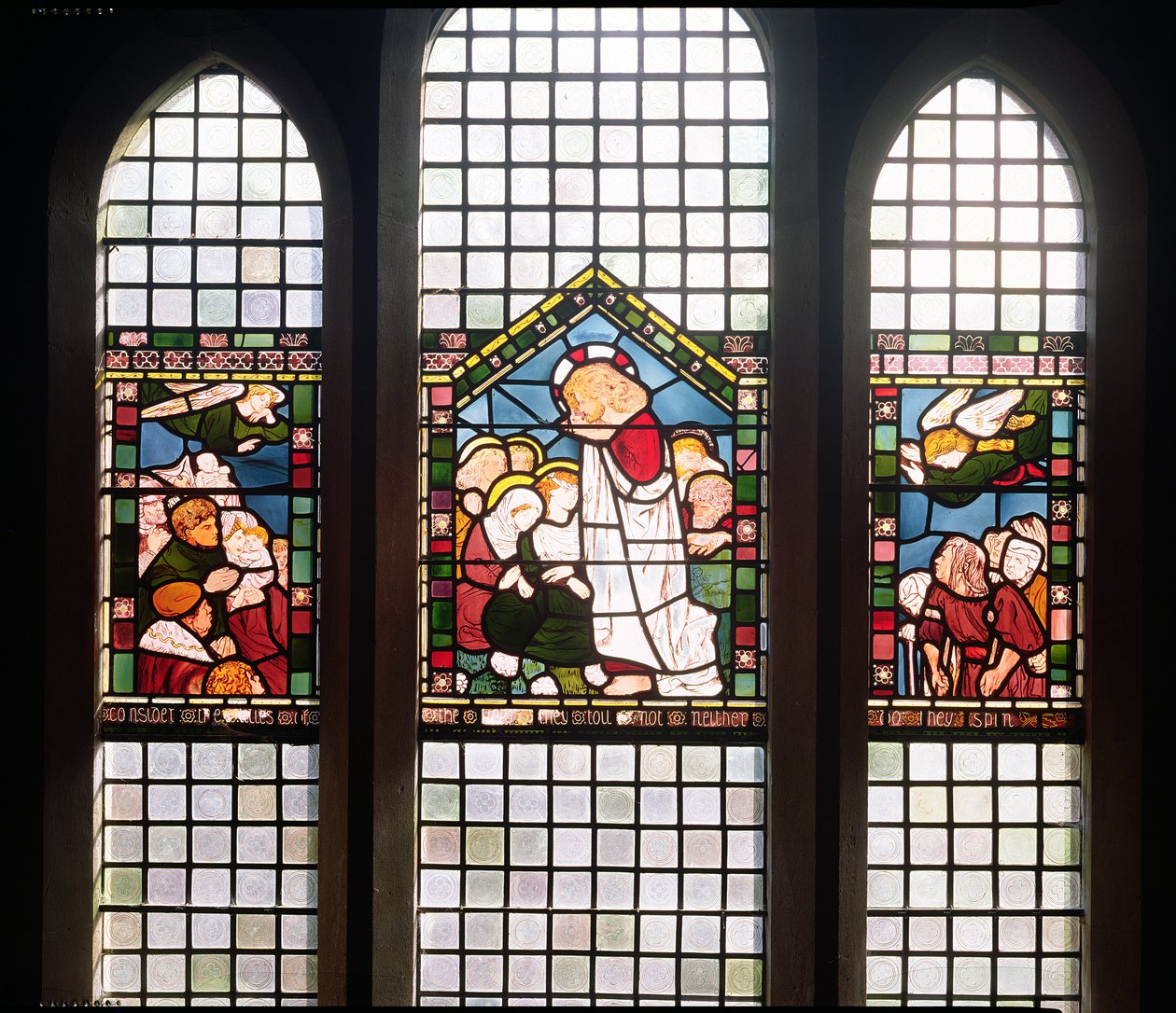 Bergprekenen, 1861 (farget glass) av Dante Gabriel Charles Rossetti