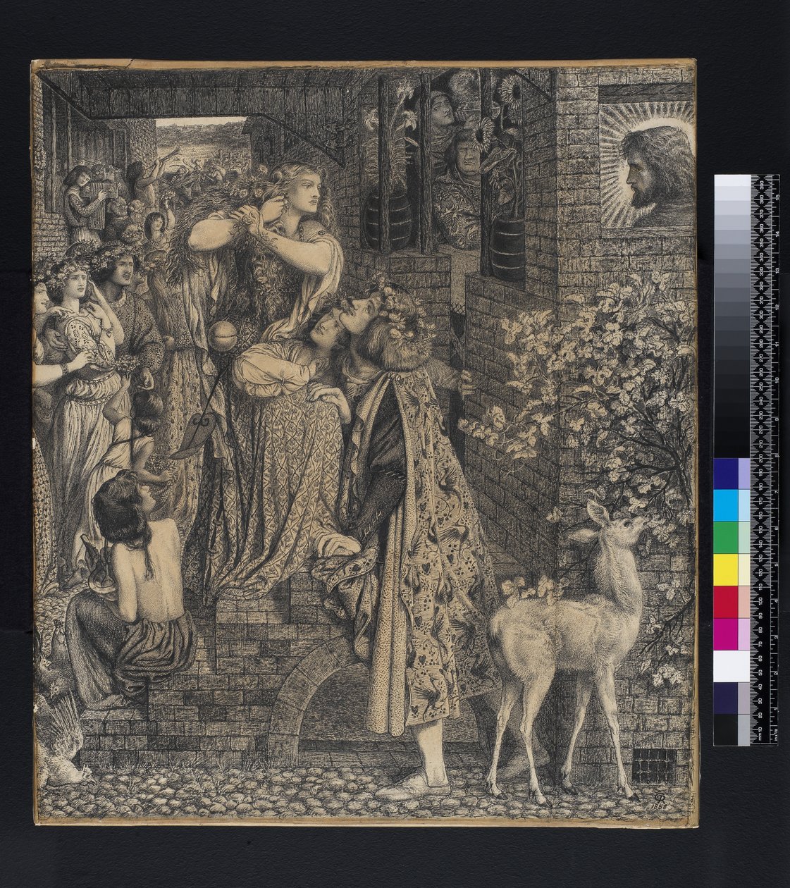 Maria Magdalena ved døren til fariseeren Simon, 1853-9 (penn og blekk på papir) av Dante Gabriel Charles Rossetti