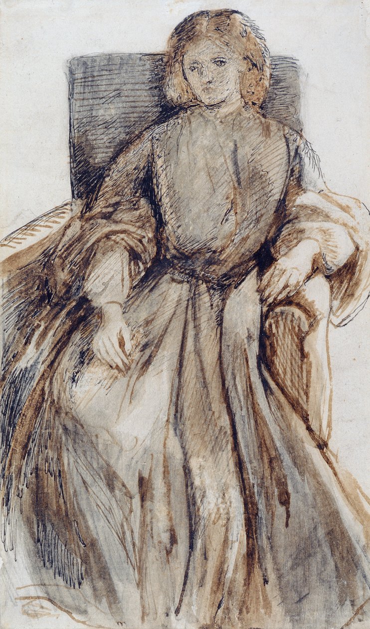 Miss Elizabeth Siddal (penn og blekk og vask på papir) av Dante Gabriel Charles Rossetti