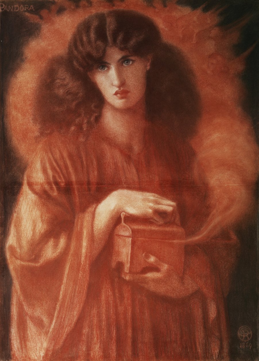 Pandora, 1869 (kritt på papir) av Dante Gabriel Charles Rossetti