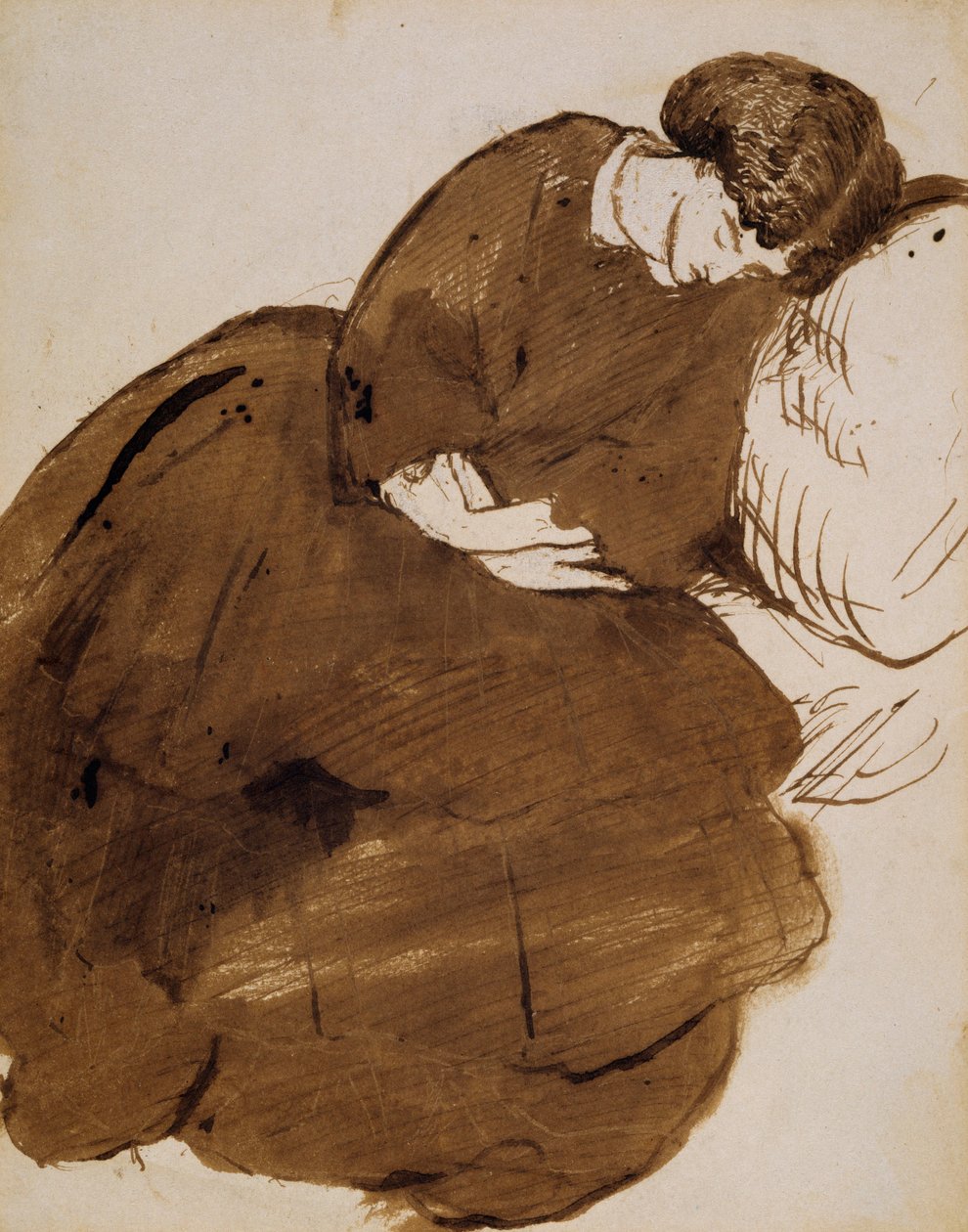 Portrett av Jane Morris sover på en sofa av Dante Gabriel Charles Rossetti
