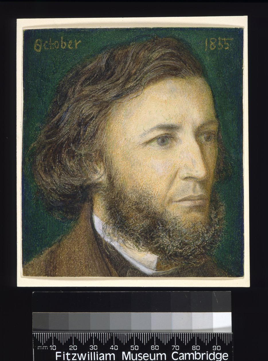 Portrett av Robert Browning (1812-89), 1855 (wc, blyant og farget kritt på papir) av Dante Gabriel Charles Rossetti