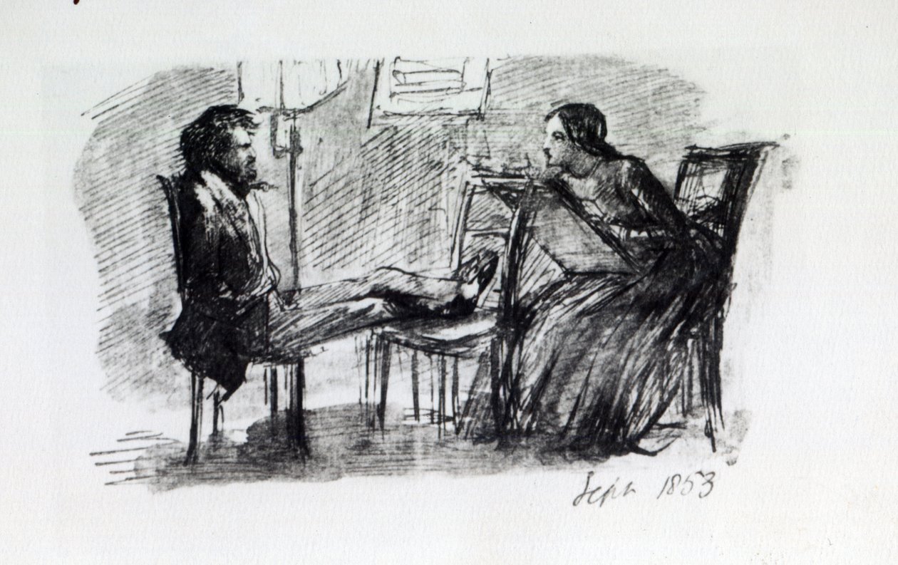Rossetti blir skissert av Elizabeth Siddal, september 1853 av Dante Gabriel Charles Rossetti