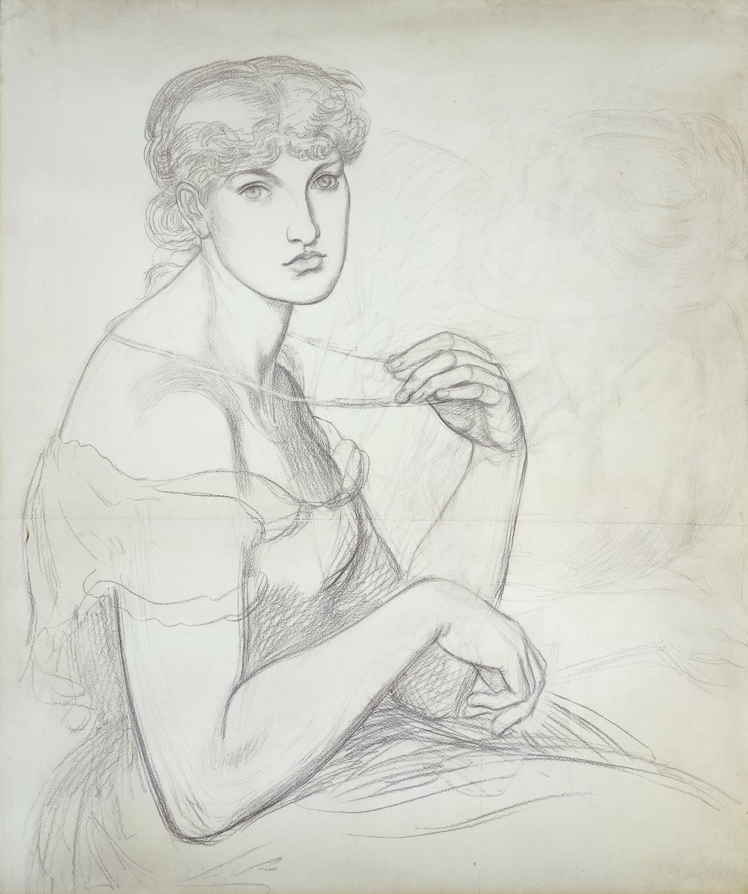 En sittende kvinne som holder et halskjede, til høyre en annen kvinneskikkelse, av Dante Gabriel Charles Rossetti