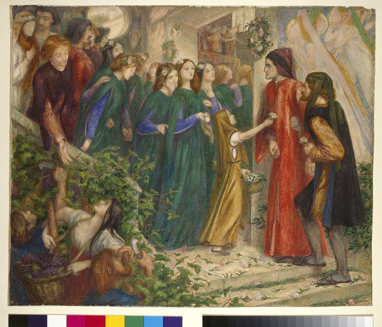 Beatrice møter Dante på en bryllupsfest nekter ham hennes hilsen, 1860-tallet av Dante Gabriel Charles Rossetti