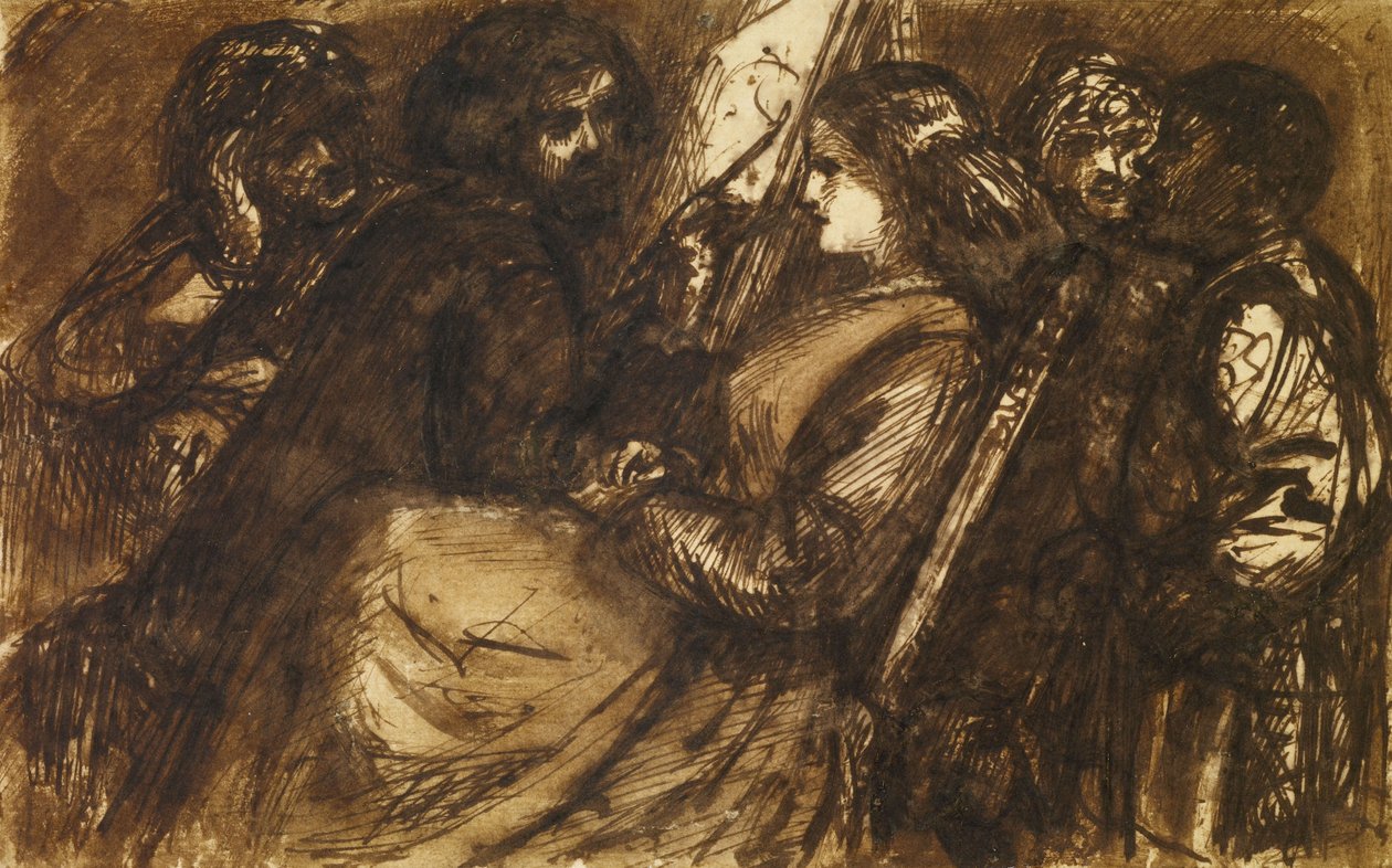 Giorgione Painting, ca. 1853 (penn og brunt blekk og blekkvask på papir) av Dante Gabriel Charles Rossetti