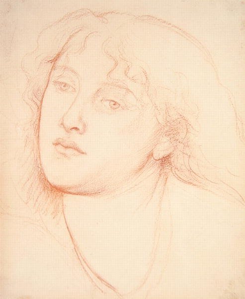 Hodet til en kvinne (rødt kritt på papir) av Dante Gabriel Charles Rossetti