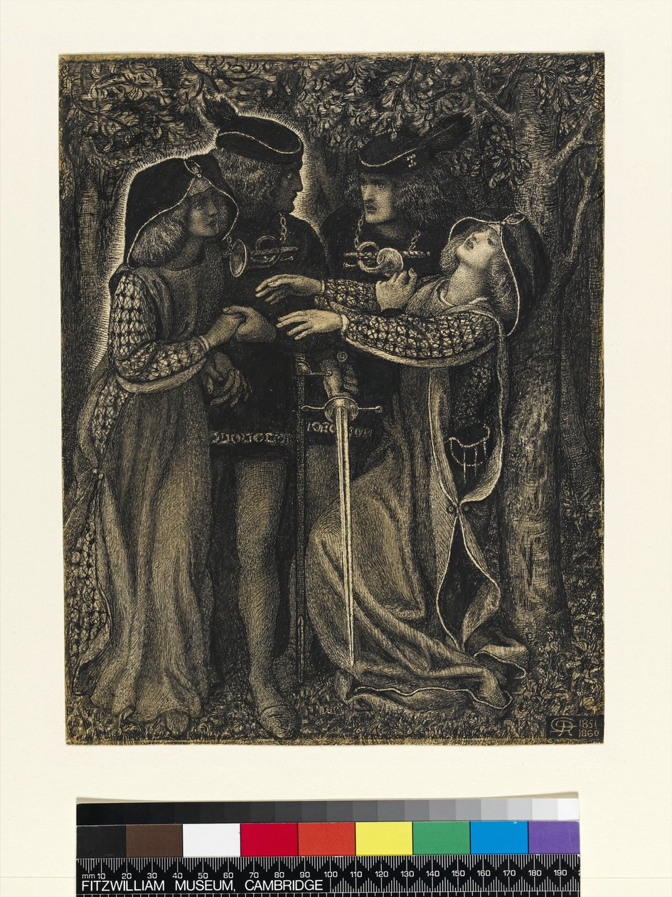 How They Met Themselves, ca. 185060 (penn og indisk blekk) (se også 63161) av Dante Gabriel Charles Rossetti