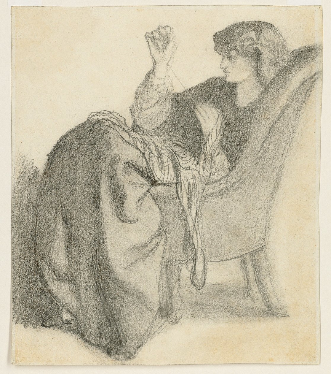 Lachesis: Studie av Jane Morris sittende i en stolsøm, 1860-tallet av Dante Gabriel Charles Rossetti