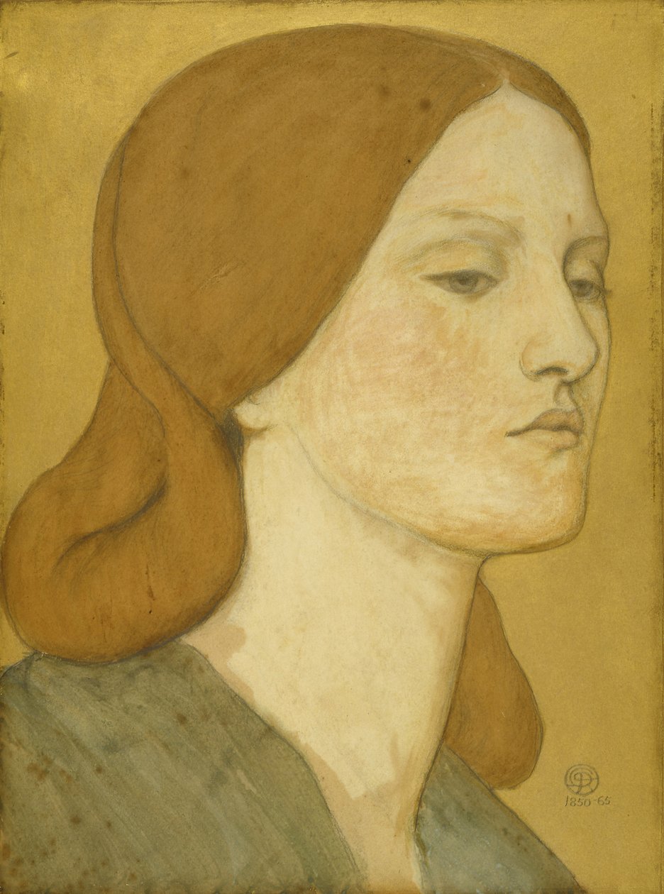 Nr.1575 Hodet til en pike i en grønn kjole (Elizabeth Siddal), 1850-65 av Dante Gabriel Charles Rossetti