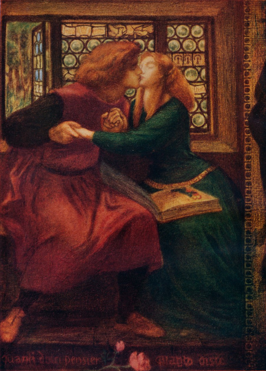 Paolo og Francesca da Rimini detalj, 1855 av Dante Gabriel Charles Rossetti