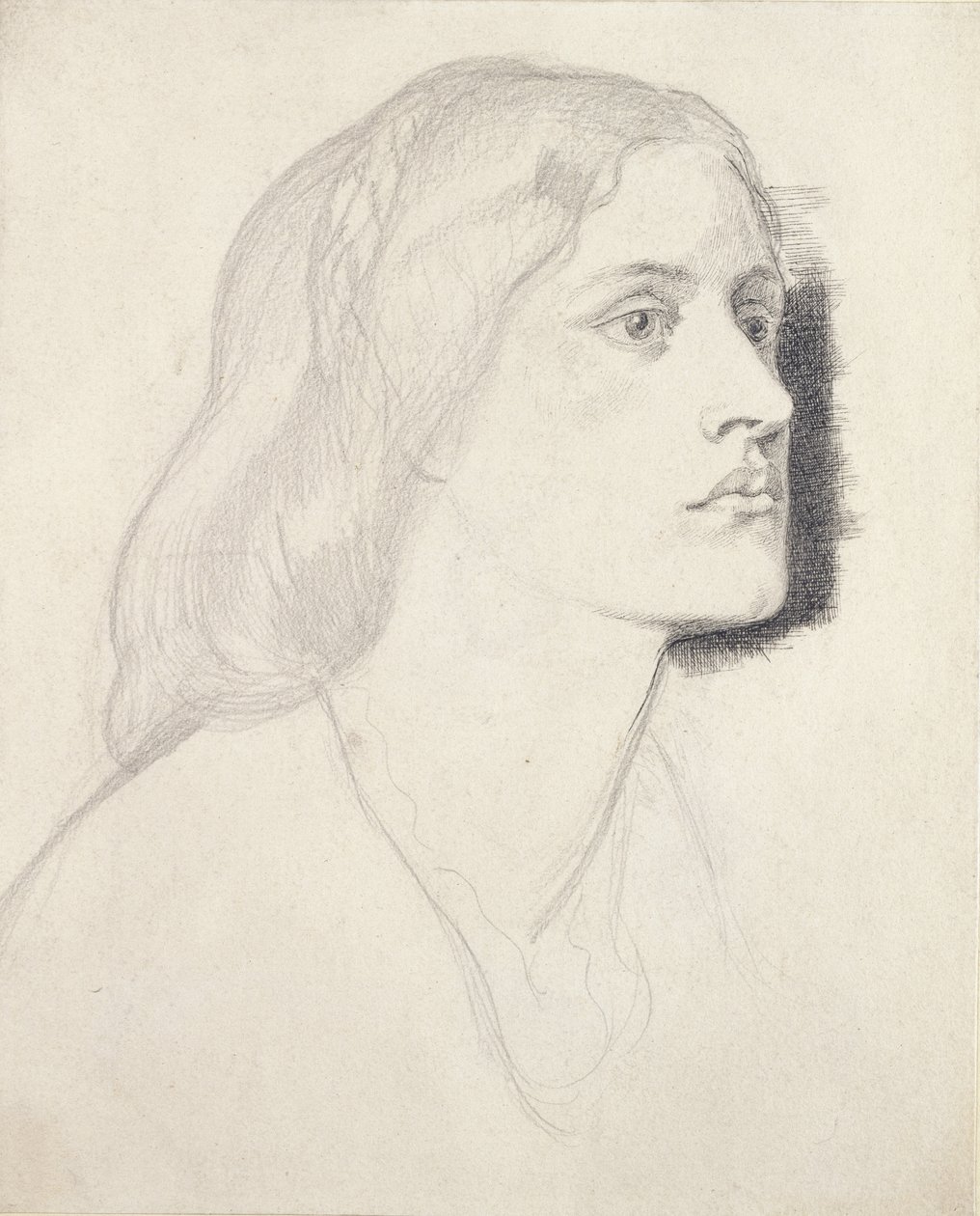 Portrett av frøken Ruth Herbert, sannsynligvis 1858 (grafitt med penn og svart blekk på hvitt papir) av Dante Gabriel Charles Rossetti