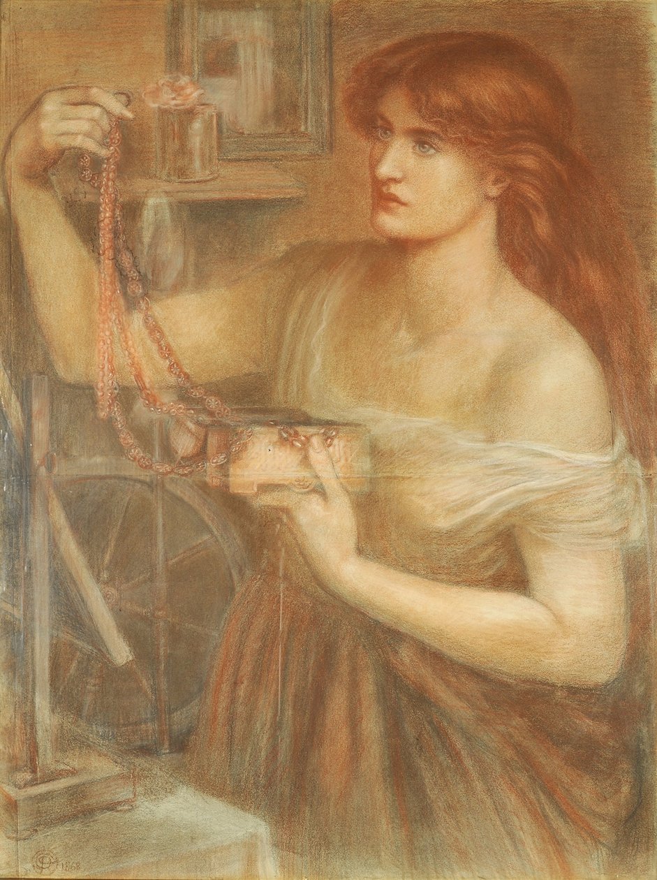 Risen at Dawn - Gretchen Discovering Fausts Jewels, 1868 (kritt på papir) av Dante Gabriel Charles Rossetti