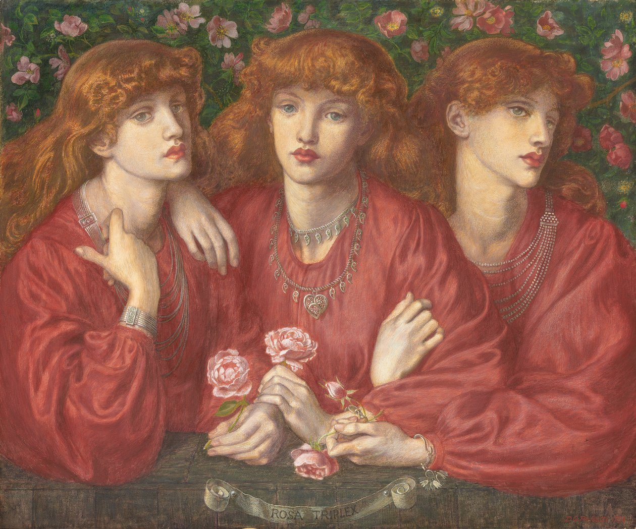 Rosa Triplex: Et trippelportrett av May Morris, 1874 av Dante Gabriel Charles Rossetti