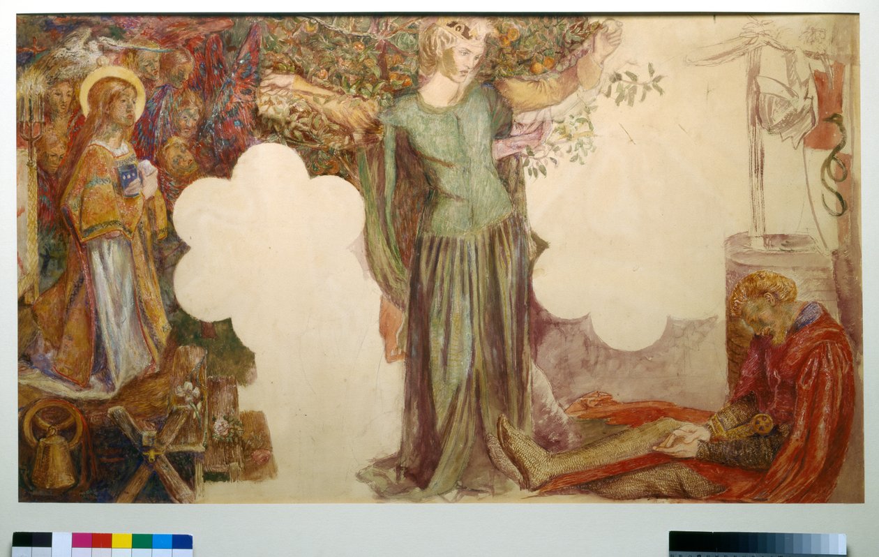 Sir Lancelot's Vision, studie for freskemaleriet i Oxford Union av Dante Gabriel Charles Rossetti