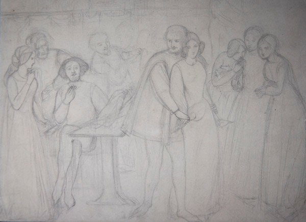 Studie for Benedick og Beatrice av Dante Gabriel Charles Rossetti