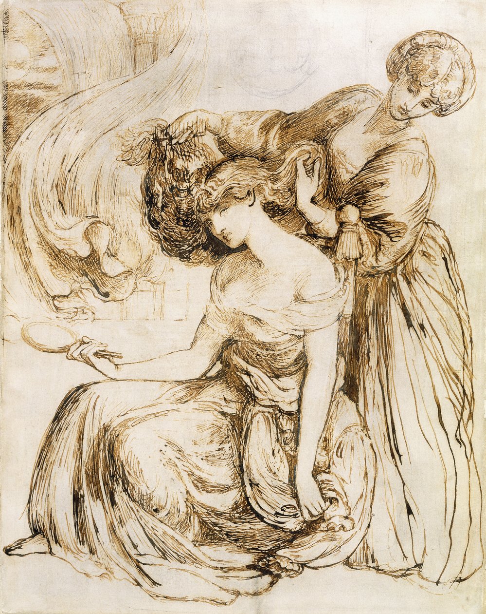 Studie for Desdemonas dødssang: Othello, akt IV, Sc. III, av Dante Gabriel Charles Rossetti